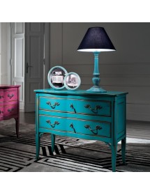 MOBILI 2G - Cassettiera 2 cassetti Legno azzurro Shabby chic 92x44x79 vista frontale