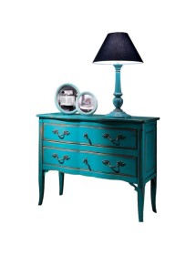 MOBILI 2G - Cassettiera 2 cassetti Legno azzurro Shabby chic 92x44x79 vista frontale