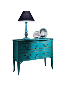 MOBILI 2G - Cassettiera 2 cassetti Legno azzurro Shabby chic 92x44x79 vista frontale