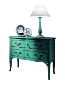 MOBILI 2G - Cassettiera 2 cassetti Legno verde Shabby chic 92x44x79 VISTA FRONTALE