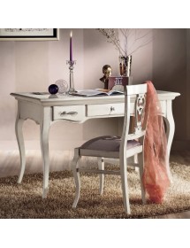 MOBILI 2G - Scrivania classica 3 cassetti legno bianco shabby 130X70x78 VISTA FRONTALE
