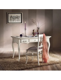 MOBILI 2G - Scrivania classica 3 cassetti legno bianco shabby 130X70x78 VISTA FRONTALE