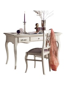 MOBILI 2G - Scrivania classica 3 cassetti legno bianco shabby 130X70x78 VISTA FRONTALE