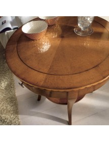 MOBILI 2G - Tavolino rotondo classico 1 cassetto legno bassano 61X61x72 vista frontale piano intarsio