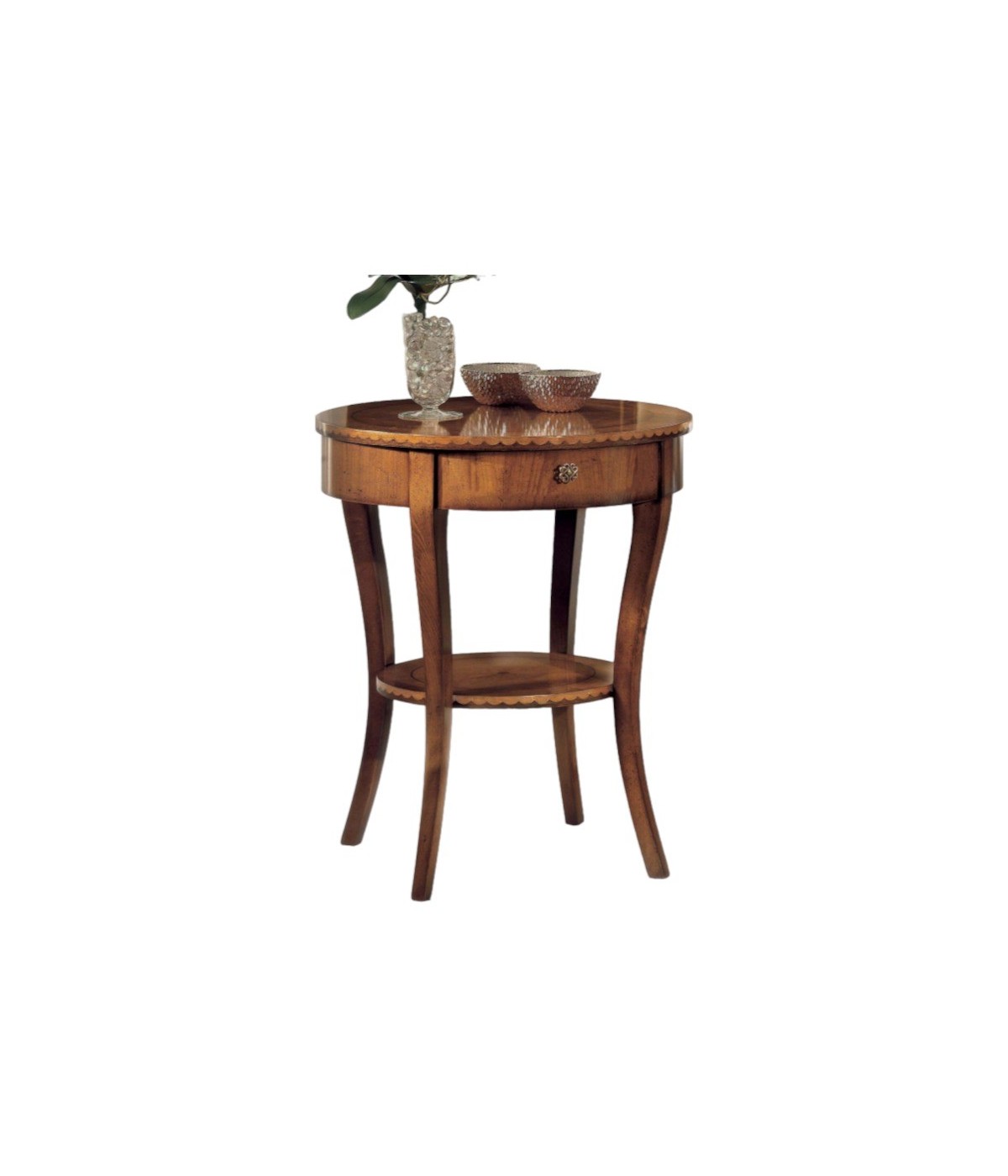 MOBILI 2G - Tavolino rotondo classico 1 cassetto legno bassano 61X61x72 vista frontale