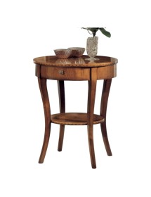 MOBILI 2G - Tavolino rotondo classico 1 cassetto legno bassano 61X61x72 vista frontale