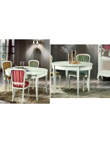 MOBILI 2G - Tavolo ovale allungabile Legno bianco shabby 80x110x79 VISTA FRONTALE APERTO E CHIUSO