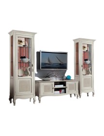 MOBILI 2G - Parete attrezzata legno bianco shabby paglia di vienna  vista frontale