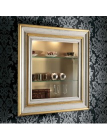 MOBILI 2G - Pensile bacheca anta vetro legno shabby bianco oro 90x19x90 vista frontale