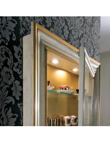 MOBILI 2G - Pensile bacheca anta vetro legno shabby bianco oro 90x19x90 vista frontale aperto