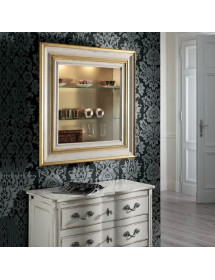 MOBILI 2G - Pensile bacheca anta vetro legno shabby bianco oro 90x19x90 vista frontale