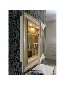 MOBILI 2G - Pensile bacheca anta vetro legno shabby bianco oro 90x19x90 vista laterale aperto