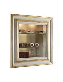 MOBILI 2G - Pensile bacheca anta vetro legno shabby bianco oro 90x19x90 vista frontale