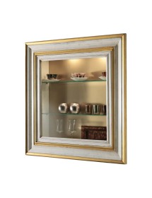 MOBILI 2G - Pensile bacheca anta vetro legno shabby bianco oro 90x19x90 vista frontale