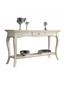 MOBILI 2G - Consolle 1 cassetto legno bianco oro shabby 135X47x80 vista frontale
