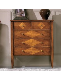 MOBILI 2G - Cassettiera 5 cassetti Classica intarsio Legno bassano 88x43x95 VISTA FRONTALE
