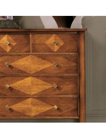 MOBILI 2G - Cassettiera 5 cassetti Classica intarsio Legno bassano 88x43x95 VISTA FRONTALE