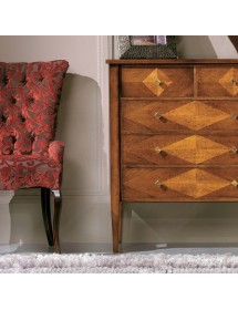 MOBILI 2G - Cassettiera 5 cassetti Classica intarsio Legno bassano 88x43x95 VISTA FRONTALE