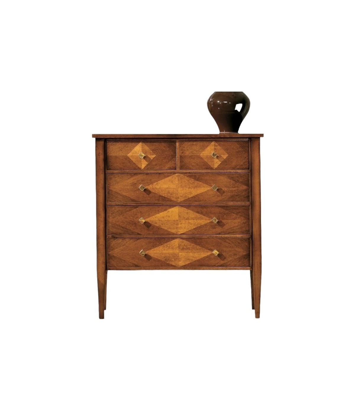 MOBILI 2G - Cassettiera 5 cassetti Classica intarsio Legno bassano 88x43x95 VISTA FRONTALE