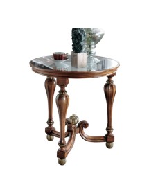 MOBILI 2G - Tavolino rotondo vetro gamba ottagonale legno bassano 62X62x60 vista frontale