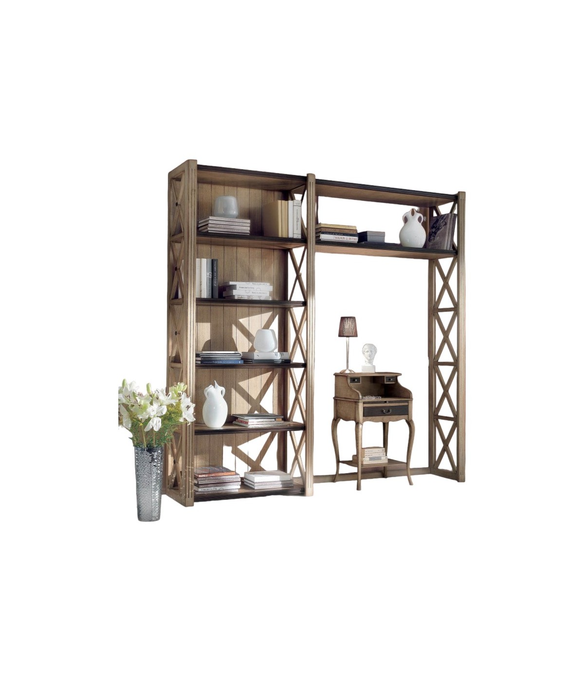 MOBILI 2G - Libreria classica crociera legno frassino shabby 229X43X225 vista frontale