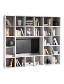 MOBILI 2G - Libreria porta Tv moderna frassino bianco - Salotto L261 P30 H218 vista frontale