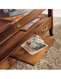 MOBILI 2G - Tavolino rettangolare classico 4 cassetti 2 tiretti legno bassano 130x70x48 vista frontale tiretto aperto