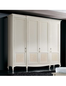 MOBILI 2G - Armadio classico 4 porte paglia di vienna Legno bianco shabby 286x65x255 vista frontale