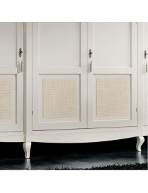 MOBILI 2G - Armadio classico 4 porte paglia di vienna Legno bianco shabby 286x65x255 vista frontale