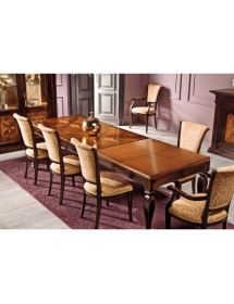 MOBILI 2G - Tavolo rettangolare allungabile Legno Intarsio bicolore shabby 170x90x77 vista frontale aperto