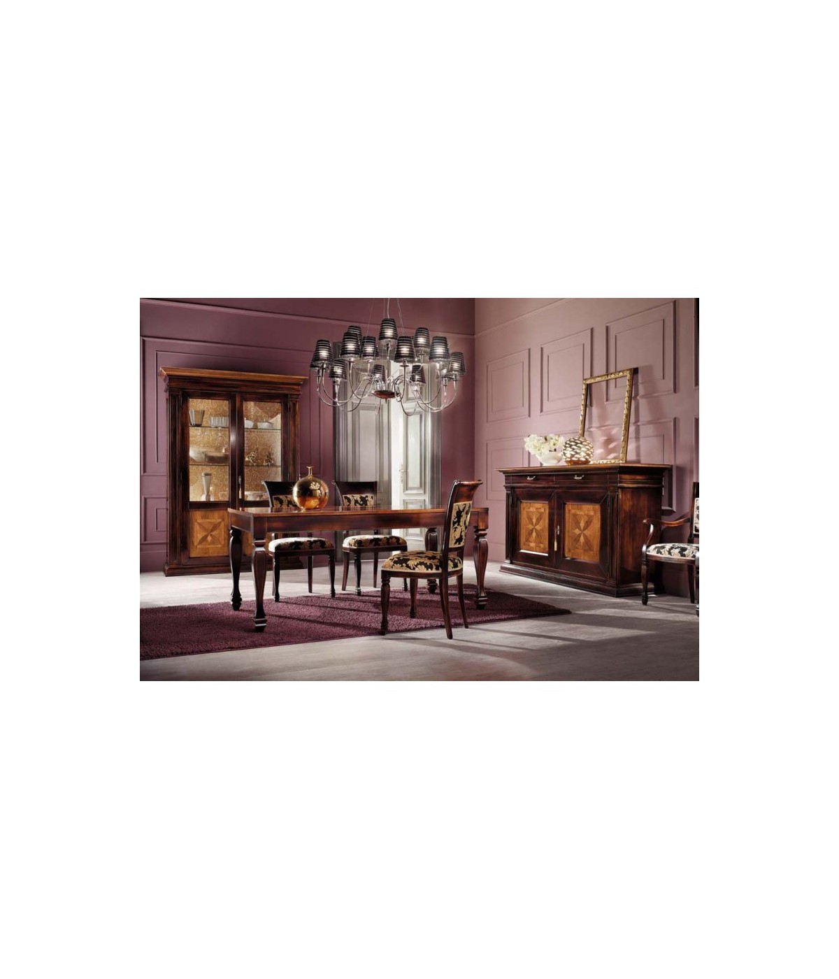 MOBILI 2G -  Soggiorno Classico Completo Legno intarsio bicolore shabby VISTA FRONTALE