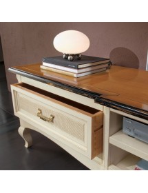 MOBILI 2G - Parete Attrezzata porta tv Classica Legno bicolore shabby vista frontale porta tv cassetto aperto