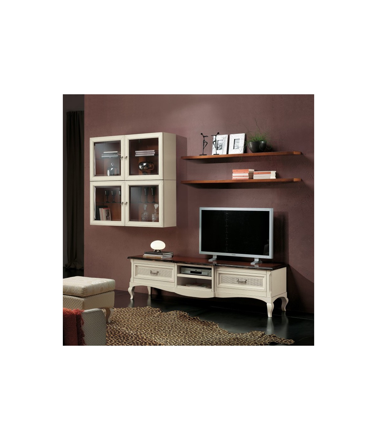 MOBILI 2G - Parete Attrezzata porta tv Classica Legno bicolore shabby vista frontale