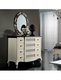 MOBILI 2G - Cassettiera 4 cassetti Legno Shabby Bianco bicolore 124x55x105 VISTA FRONTALE