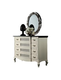 MOBILI 2G - Cassettiera 4 cassetti Legno Shabby Bianco bicolore 124x55x105 VISTA FRONTALE