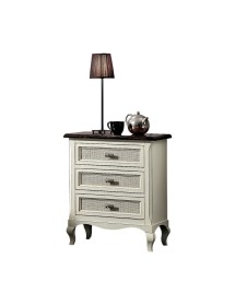 MOBILI 2G - Comodino 3 cassetti Legno Shabby Bianco bicolore 53x38x66 vista frontale