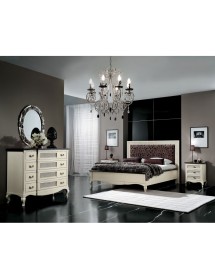 MOBILI 2G - Letto matrimoniale Classico imbottito Legno Bianco shabby 182x211x130 vista frontale