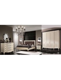 MOBILI 2G - Camera da letto completa legno bianco bicolore shabby vista frontale