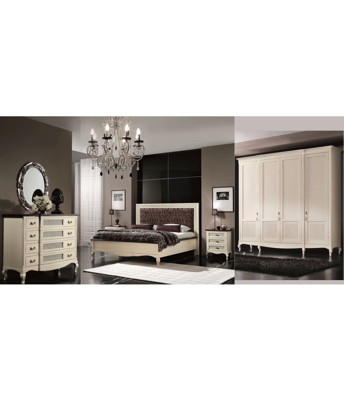 MOBILI 2G - Camera da letto completa legno bianco bicolore shabby vista frontale