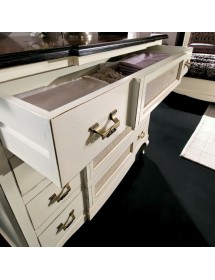 MOBILI 2G - Camera da letto completa legno bianco bicolore shabby vista frontale cassettiera aperta