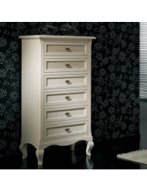 MOBILI 2G - Cassettiera 6 cassetti paglia di vienna Legno Shabby Bianco invecchiato 69x43x131 vista frontale