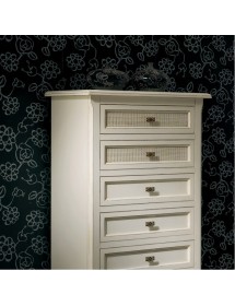 MOBILI 2G - Cassettiera 6 cassetti paglia di vienna Legno Shabby Bianco invecchiato 69x43x131 vista frontale