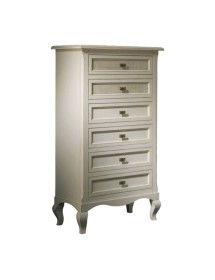 MOBILI 2G - Cassettiera 6 cassetti paglia di vienna Legno Shabby Bianco invecchiato 69x43x131 vista frontale