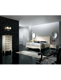 MOBILI 2G - Letto matrimoniale Classico imbottito Legno Bianco invecchiato shabby 182x211x130 vista frontale