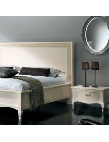 MOBILI 2G - Letto matrimoniale Classico imbottito Legno Bianco invecchiato shabby 182x211x130 vista frontale