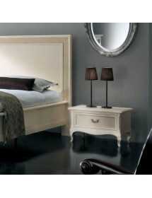 MOBILI 2G - Comodino 1 cassetto paglia di vienna Legno bianco invecchiato Shabby 62x43x41 vista frontale