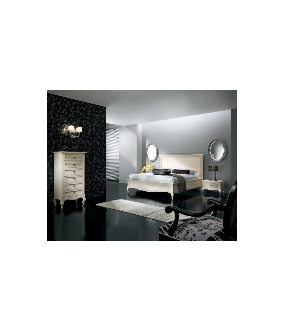 MOBILI 2G - Camera da letto legno paglia di vienna bianco invecchiato shabby vista frontale