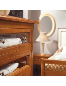 MOBILI 2G - Cassettiera classica 6 cassetti Legno intarsiata bassano 69x43x131 VISTA FRONTALE CASSETTI IN VETRO