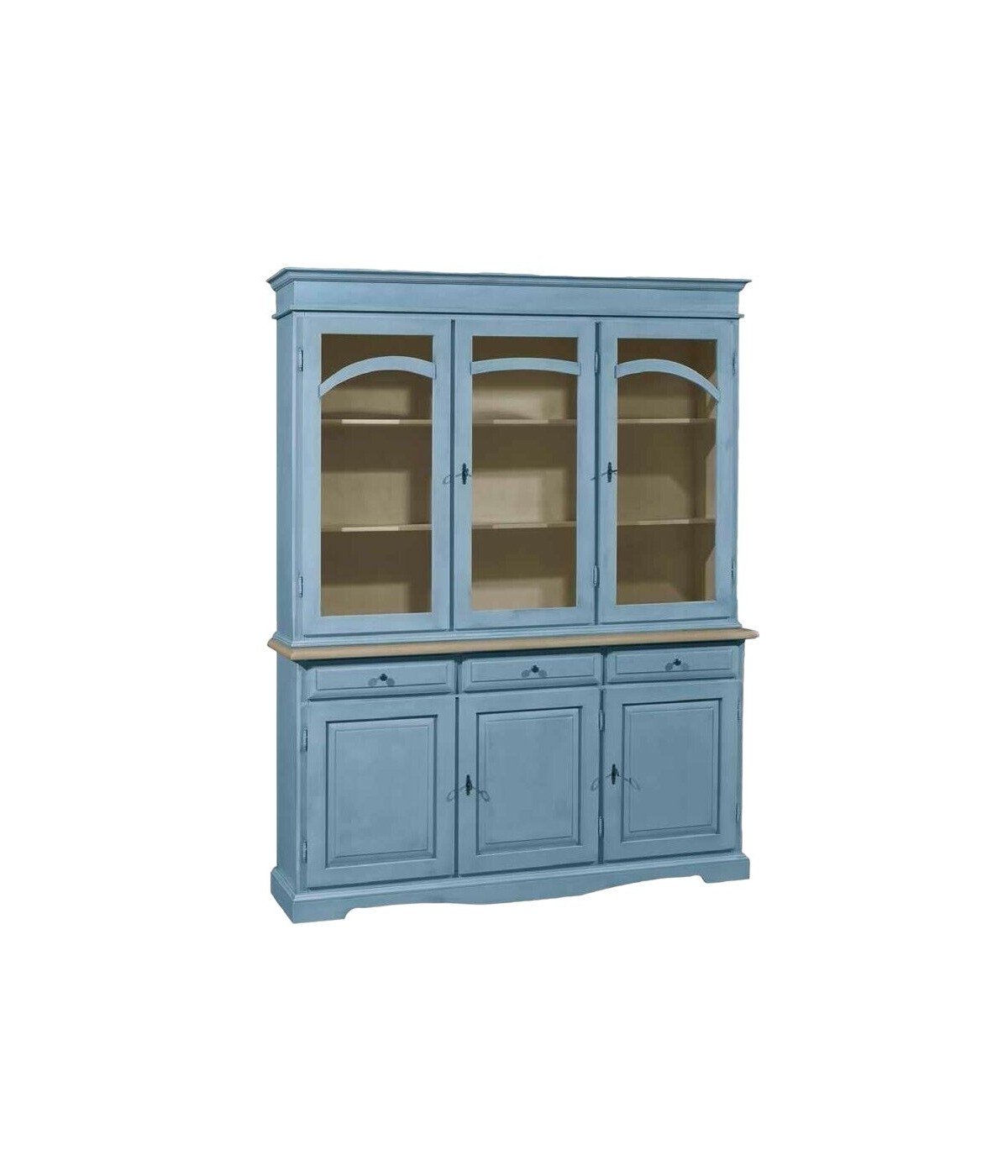 MOBILI 2G - CRISTALLIERA 3 ANTE LACCATO PENNELLATO CARTA DA ZUCCHERO 156x42x205 VISTA FRONTALE