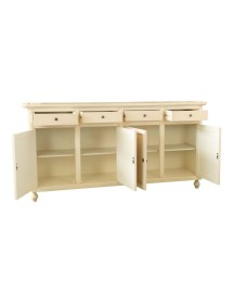 MOBILI 2G - Madia credenza 4 ante 4 cassetti legno shabby avorio 196X43X98H vista frontale aperta